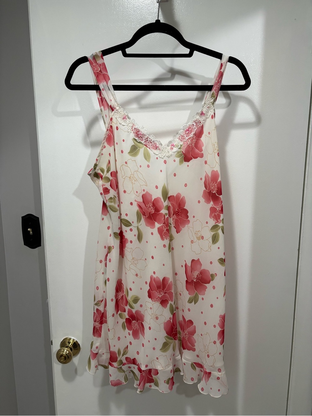 Expressions Floral Ivory and Pink Lace-Trim Chemise